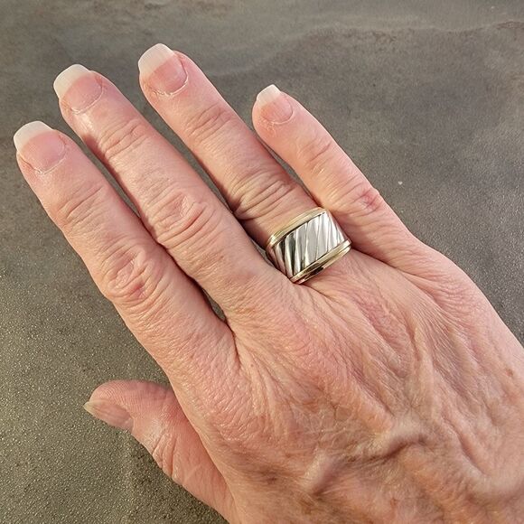 David Yurman 14k & Sterling Ribbed Cigar Band Ring - Picture 11 of 14